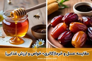 مقایسه عسل و خرما(کالری+ خواص و ارزش غذایی)